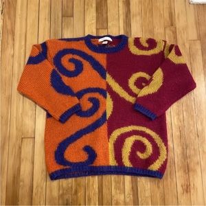 Vintage Wool Mohair Bi-Color Sweater Native Hippie Y2K Color Block Over Size
